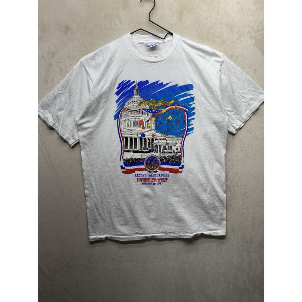 VTG All Sport Shirt Adult XL USA Bill Clinton Inauguration White Graphic Short